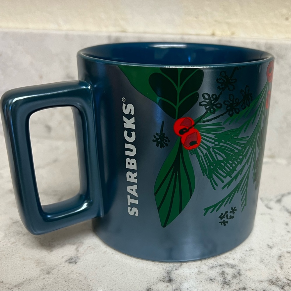 Starbucks 2021 Metallic Blue Holiday Berries Coffee Mug